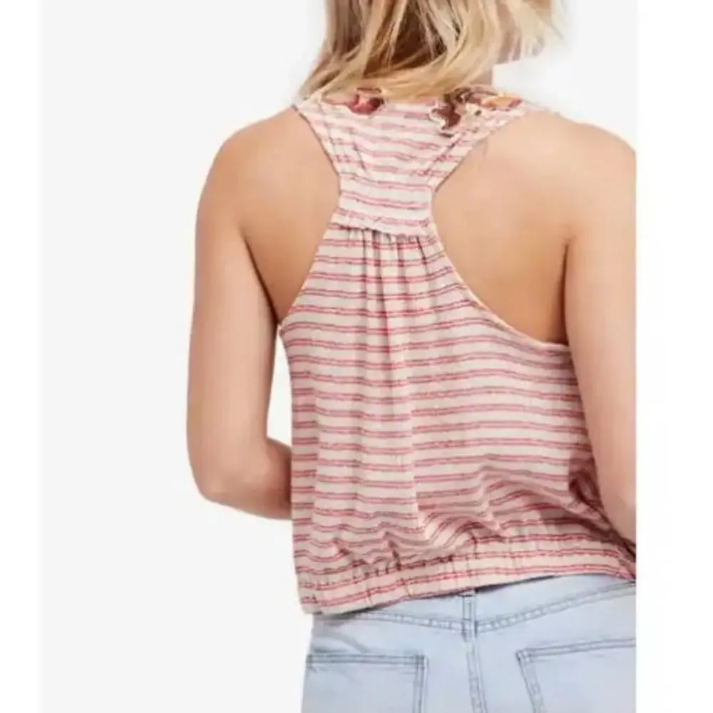 Free People Frida Neutral Embroidered Floral Faux Wrap Tank Medium - Picture 2 of 8